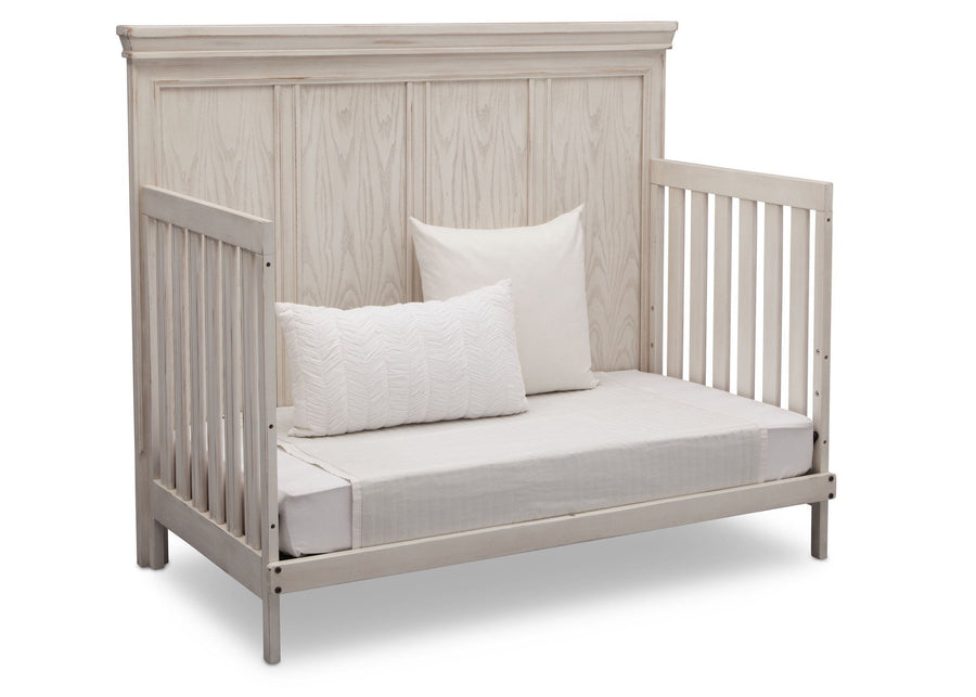 Simmons Kids Antique White (122) Ravello Crib 'N' More, Angled Conversion to DayBed View, b5b 4-Ravello Crib 'N' More