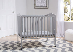 Delta Children Grey (180) Portable Folding Crib with Mattress, room shot b1b 13-Portable Folding Crib with Mattress