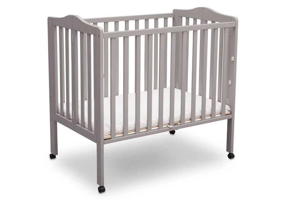 Delta Children Grey (180) Portable Folding Crib with Mattress, angled view b4b 10-Portable Folding Crib with Mattress