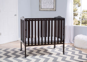 Delta Children Dark Espresso (958) Portable Folding Crib with Mattress, room shot c1c 20-Portable Folding Crib with Mattress