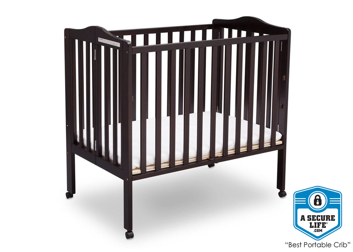 Delta Children Dark Espresso (958) Portable Folding Crib with Mattress, With Seal c6c