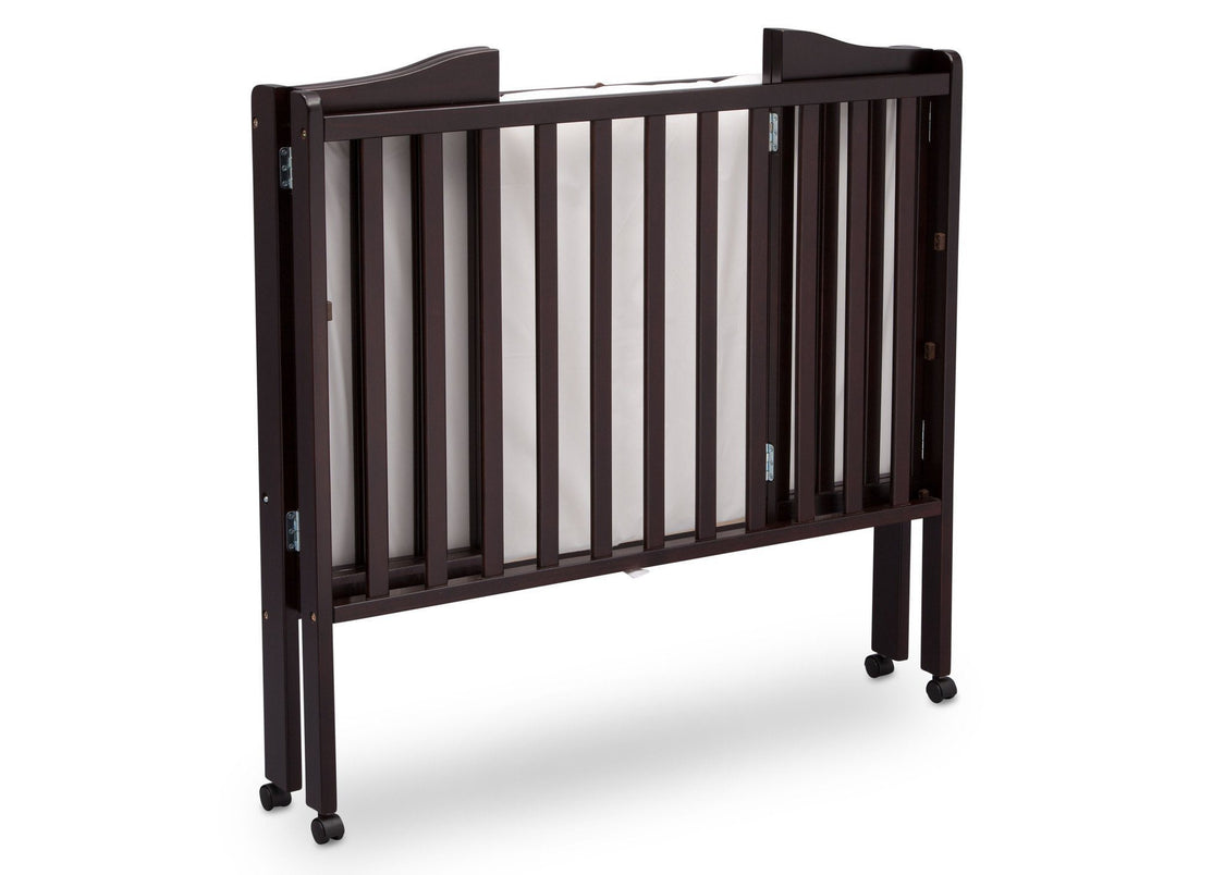 Delta Children Dark Espresso (958) Portable Folding Crib with Mattress, angled folded view c5c
