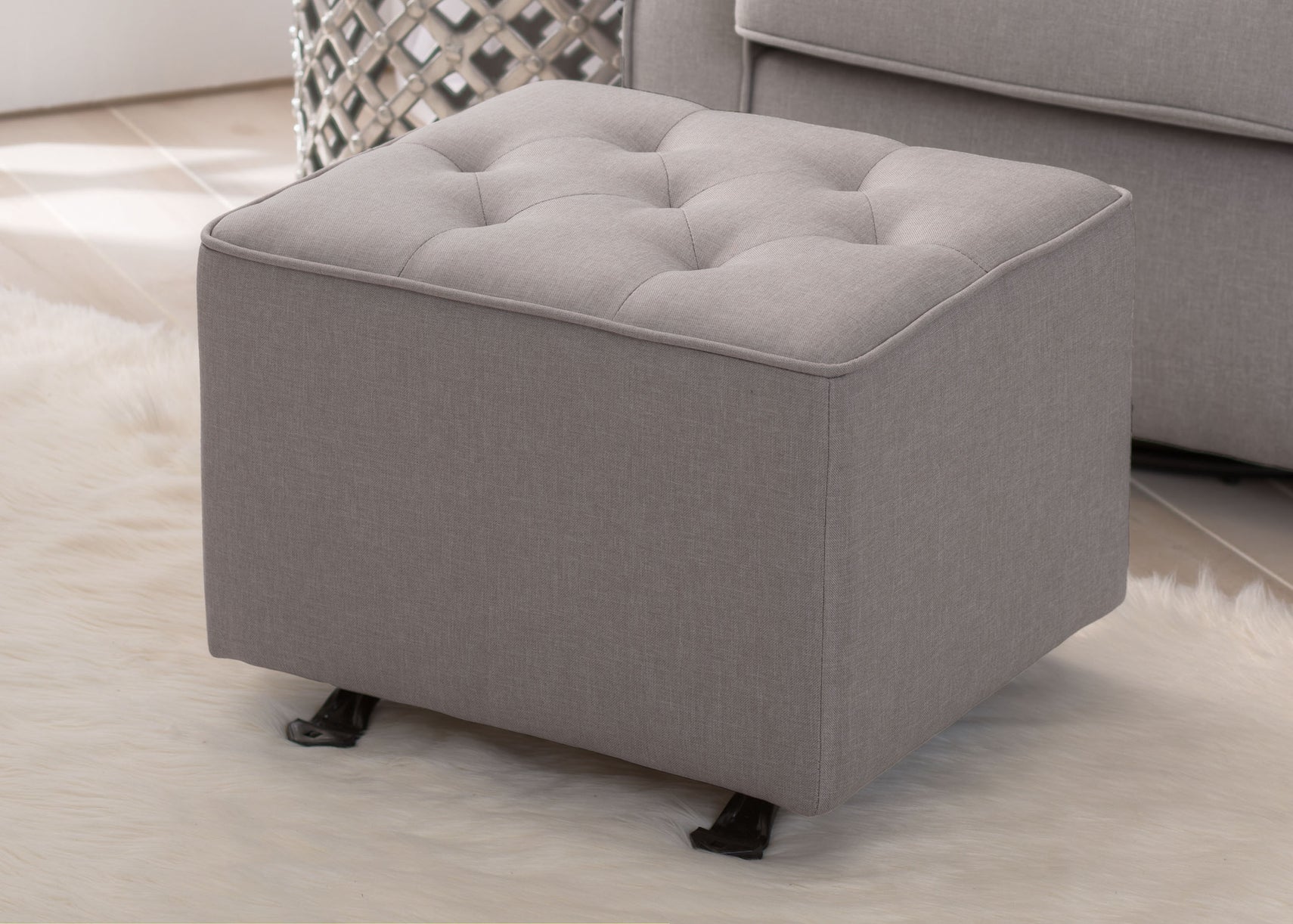 Delta Children French Grey (1304) Emma Diamond Tufted Nursery Gliding Ottoman, hangtag, d1d