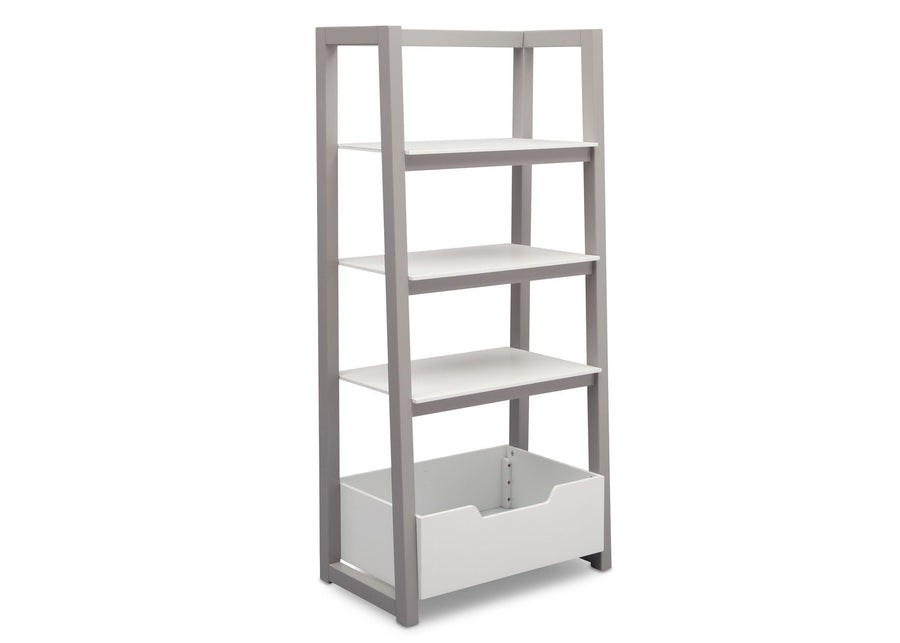 Delta Children Bianca White with Grey (166) Gateway Ladder Shelf, Angled View a3a 4-Gateway Ladder Shelf