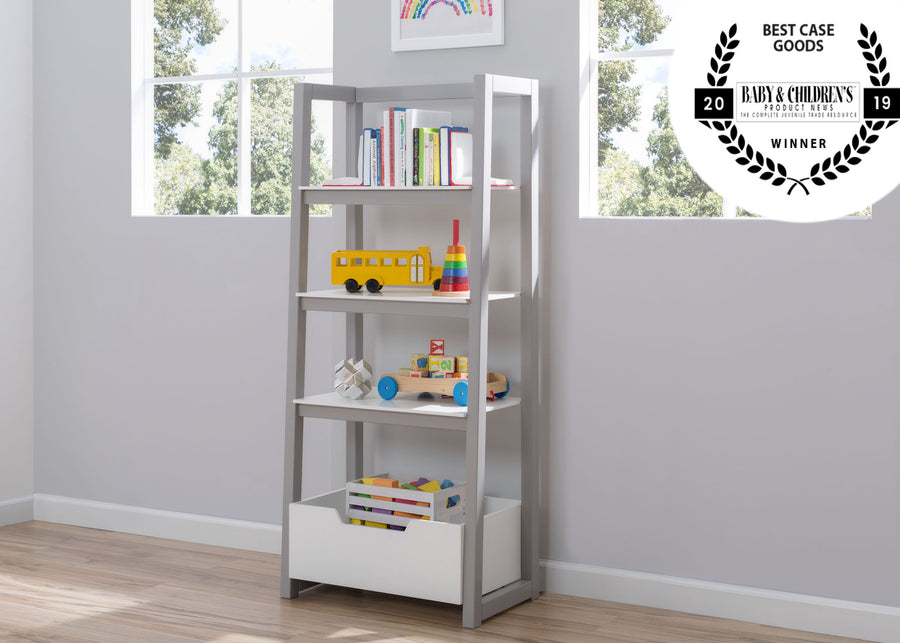 Delta Children Bianca White with Grey (166) Gateway Ladder Shelf 6-Gateway Ladder Shelf
