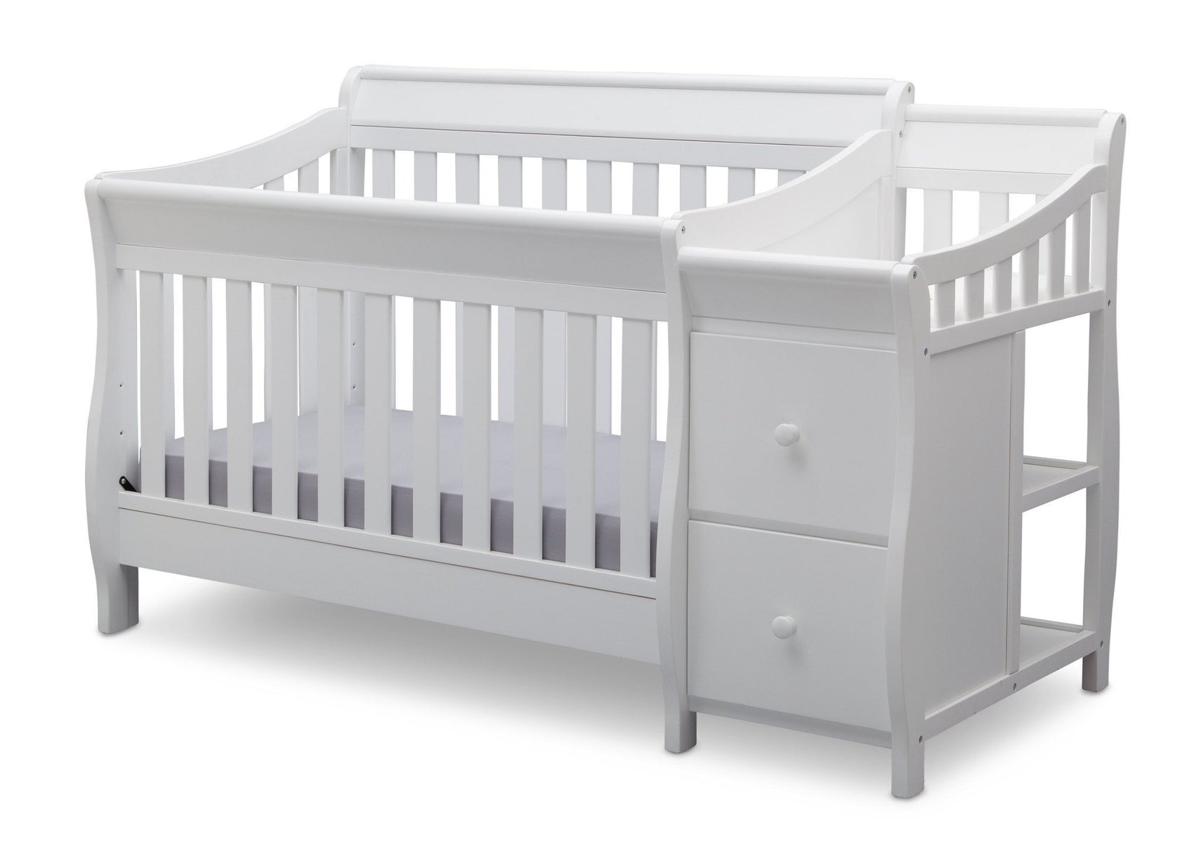 Delta Children White (100) Bridgeport Crib N' Changer, Left View a3a