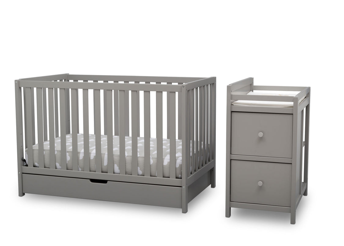 Delta Children Grey (026) Luna Convertible Crib N Changer with Under Drawer (536160), Silo Detached, a3a