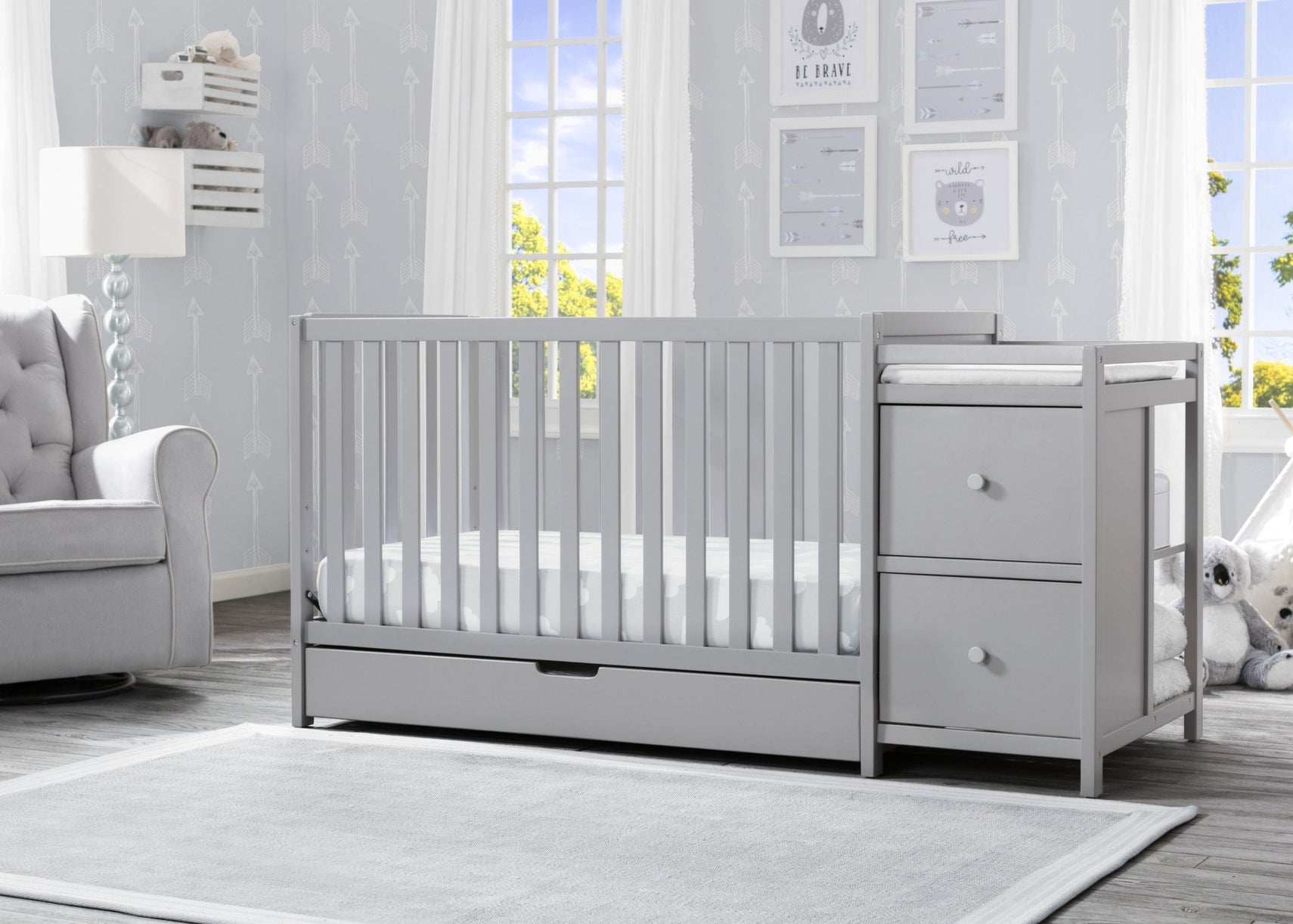 Luna Convertible Crib N Changer with Under Drawer Grey (026)