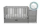 Delta Children Grey 026 Luna Convertible Crib N Changer with Under Drawer (536160), Silo Front, a2a with badge 2-Luna Convertible Crib N Changer with Under Drawer