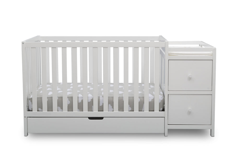 Delta Children Bianca White (130) Luna Convertible Crib N Changer with Under Drawer (536160), Silo Crib, b2b 12-Luna Convertible Crib N Changer with Under Drawer