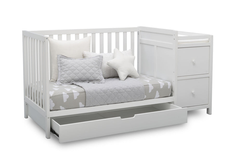 Delta Children Bianca White (130) Luna Convertible Crib N Changer with Under Drawer (536160), Silo Daybed, b3b 14-Luna Convertible Crib N Changer with Under Drawer