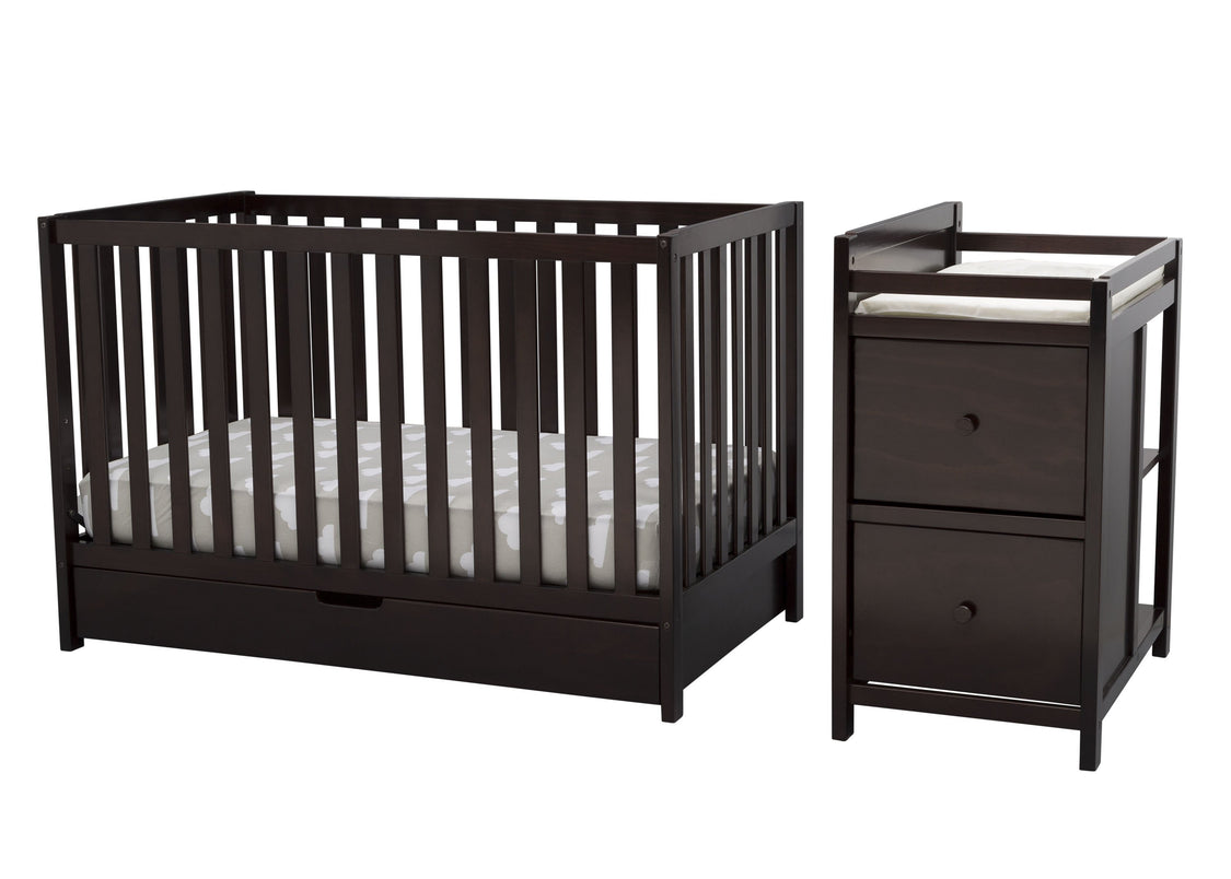Delta Children Dark Chocolate (207) Luna Convertible Crib N with Under Drawer (536160), Silo Detached, c3c