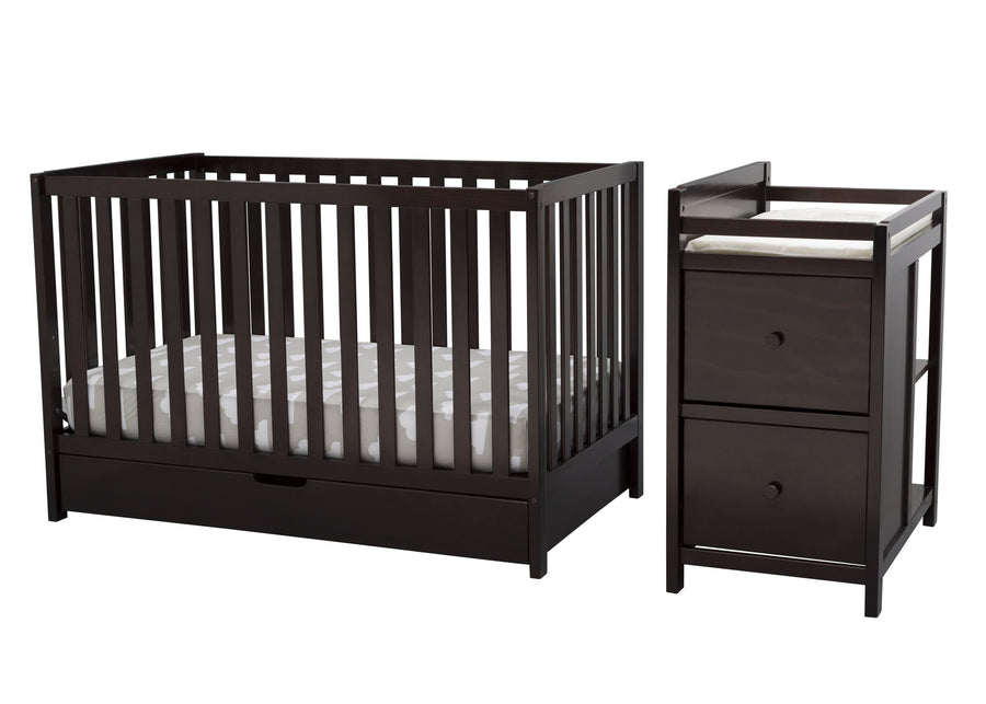 Delta Children Dark Chocolate (207) Luna Convertible Crib N with Under Drawer (536160), Silo Detached, c3c 21-Luna Convertible Crib N Changer with Under Drawer