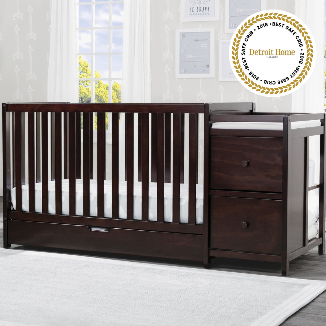 Luna Convertible Crib N Changer with Under Drawer Dark Chocolate 207