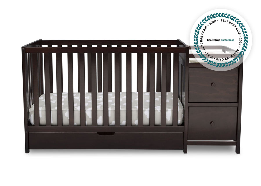 Delta Children Dark Chocolate 207 Luna Convertible Crib N with Under Drawer (536160), Silo Crib, c2c with badge 18-Luna Convertible Crib N Changer with Under Drawer