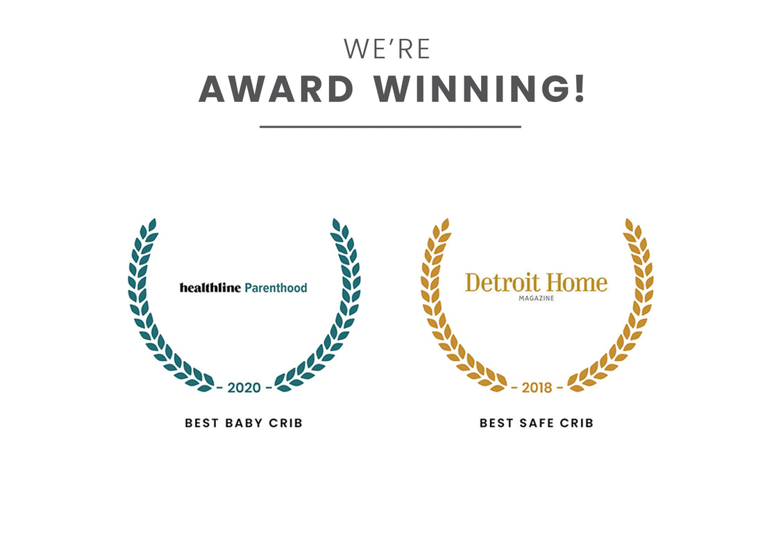Award badges for Best Baby Crib and Best Safe Crib Dark Chocolate 207