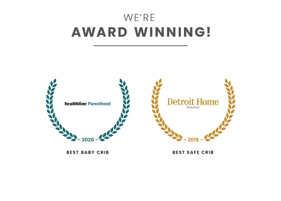 Award badges for Best Baby Crib and Best Safe Crib Dark Chocolate 207 27-Luna Convertible Crib N Changer with Under Drawer