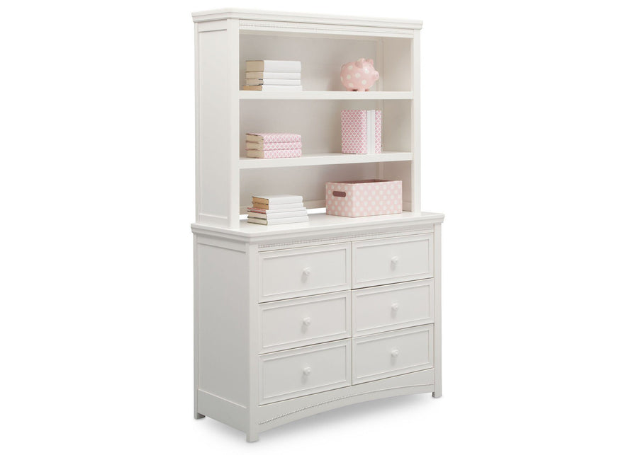 Delta Children White Ambiance (108) Lindsey 6 Drawer Dresser and Lindsey Bookcase/Hutch, Angled View a5a 4-Lindsey 6 Drawer Dresser