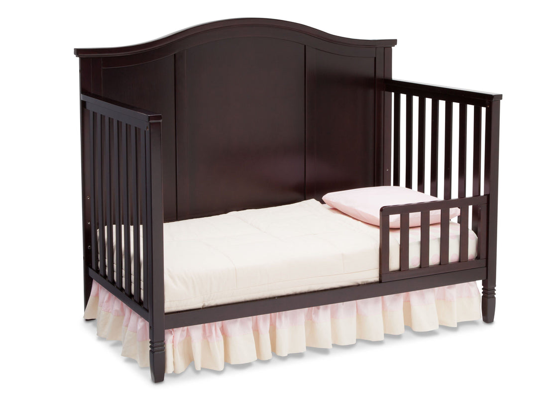 Delta Children Dark Chocolate (207) Maverick 4-in-1 Crib, angled conversion to toddler bed, a4a