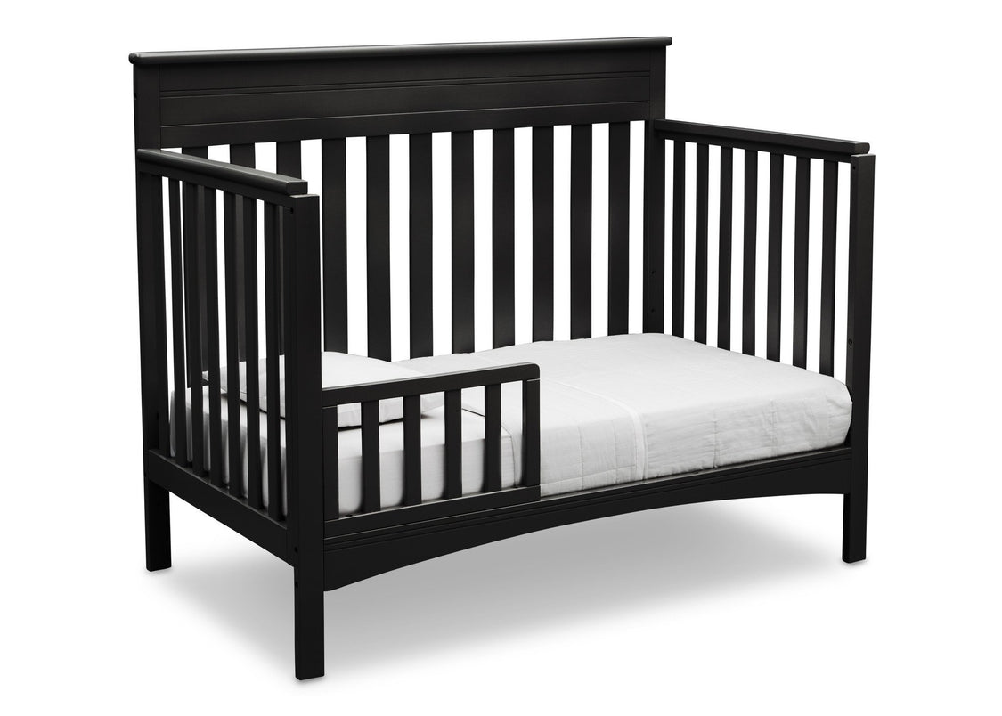 Delta Children Black (001) Fabio 4-in-1 Crib, Right View with Toddler Guardrail a3a