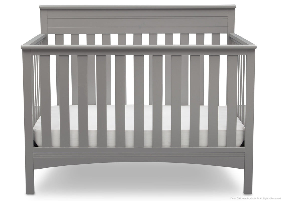 Delta Children Grey (026) Fabio 4-in-1 Crib Front View, Crib Conversion c2c