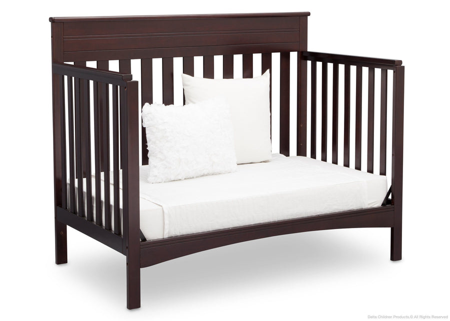 Delta Children Dark Chocolate (207) Fabio 4-in-1 Crib Side View, Day Bed Conversion d5d 21-Fabio 4-in-1 Crib