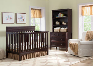 Delta Children Dark Chocolate (207) Fabio 4-in-1 Crib Side View with Props 1 d1d 3-Fabio 4-in-1 Crib