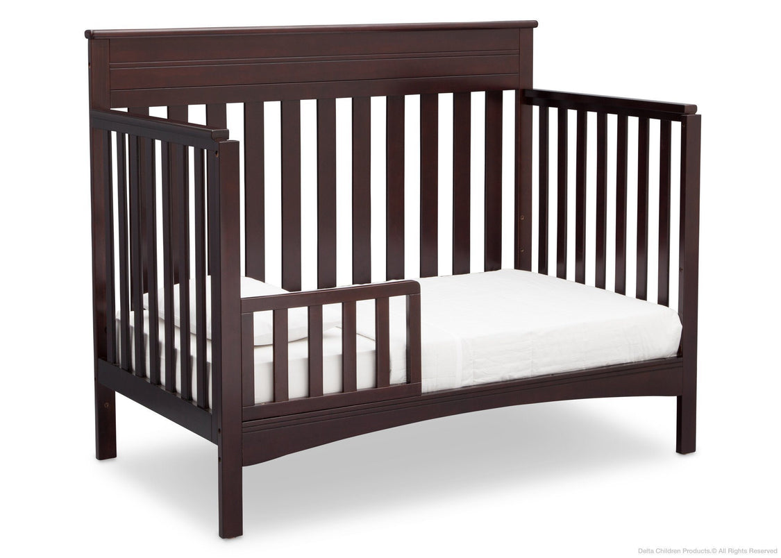 Delta Children Dark Chocolate (207) Fabio 4-in-1 Crib Side View, Toddler Bed Conversion with Toddler Guardrail d4d