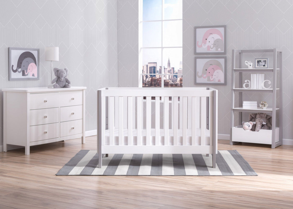 Delta Children Bianca with Grey (166) Bellevue 3-in-1 Crib, Room Shot b1b