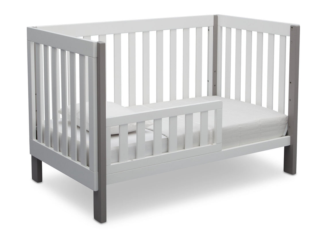 Delta Children Bianca with Grey (166) Bellevue 3-in-1 Crib, Toddler Bed Angled View b5b
