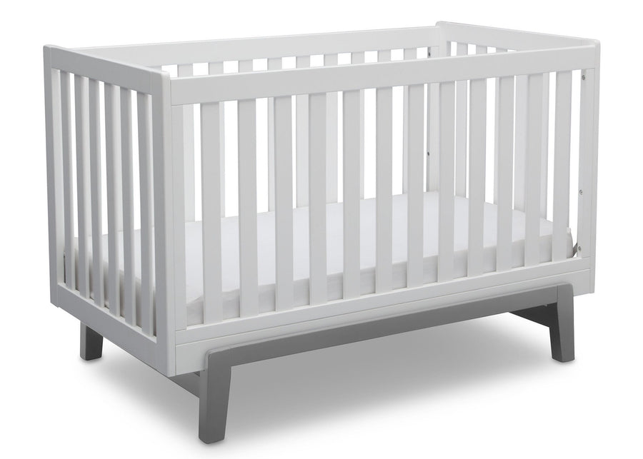 Delta Children Bianca White with Grey (166) Aster 3-in-1 Crib,  Angled Crib View b4b 10-Aster 3-in-1 Convertible Crib