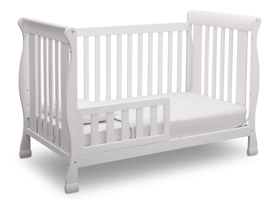 Delta Children Bianca (130) Riverside 4-in-1 Crib, angled conversion to toddler bed, a4a 5-Riverside 4-in-1 Crib