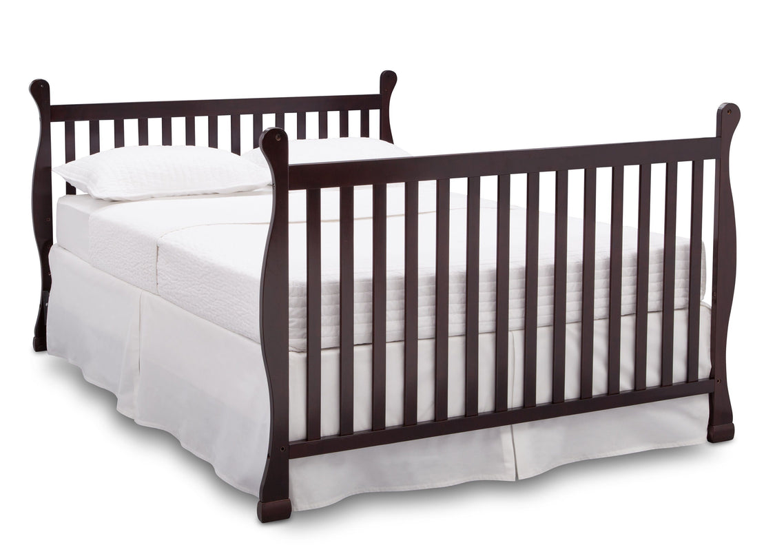 Delta Children Dark Chocolate (207) Riverside 4-in-1 Crib, angled conversion to full size bed, b6b