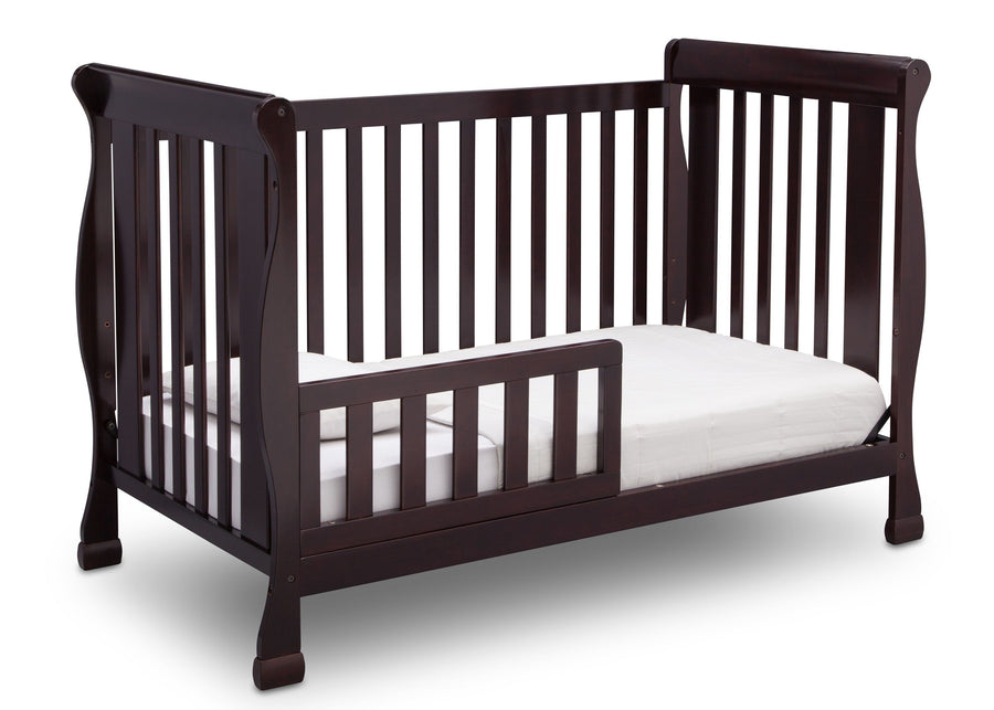Delta Children Dark Chocolate (207) Riverside 4-in-1 Crib, angled conversion to toddler bed, b4b 12-Riverside 4-in-1 Crib