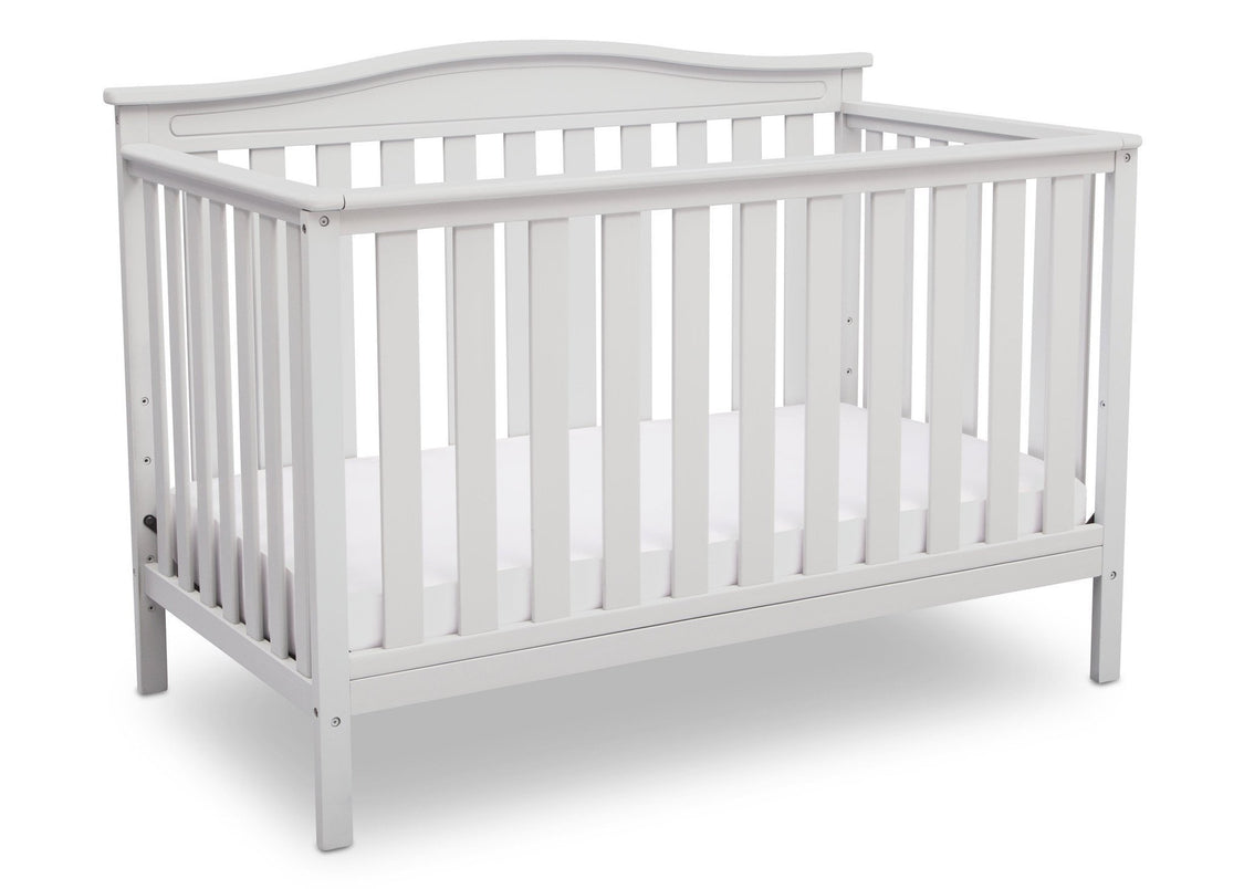 Delta Children Bianca White (130) Independence 4-in-1 Convertible Crib, Angled Crib View b4b