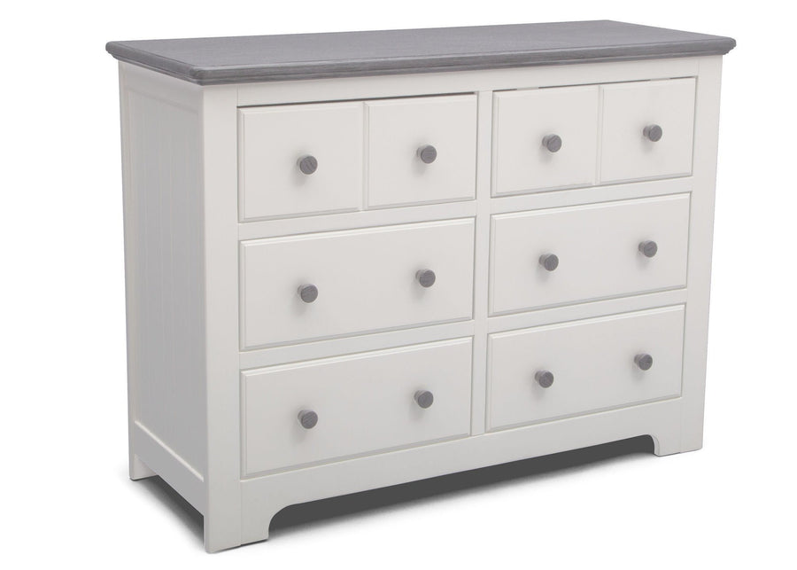 Delta Children Bianca with Rustic Haze (136) Providence 6 Drawer Dresser, Angled View b3b 6-Providence 6 Drawer Dresser