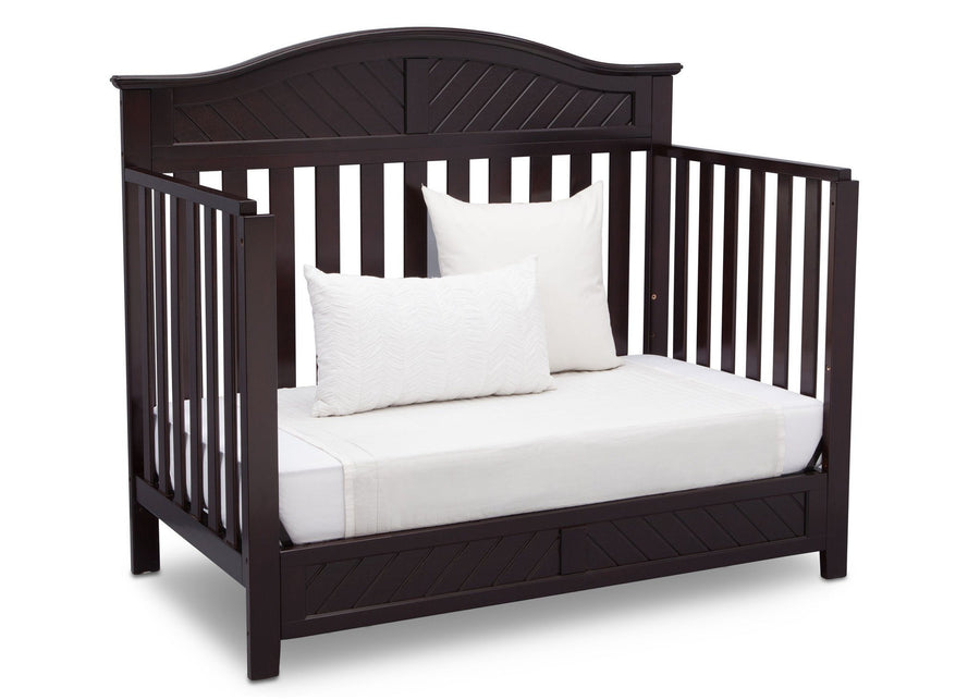 Delta Children Dark Espresso (958) Bennington Elite Curved 4-in-1 Crib angled conversion to daybed b5b 17-Bennington Elite Curved 4-in-1 Crib