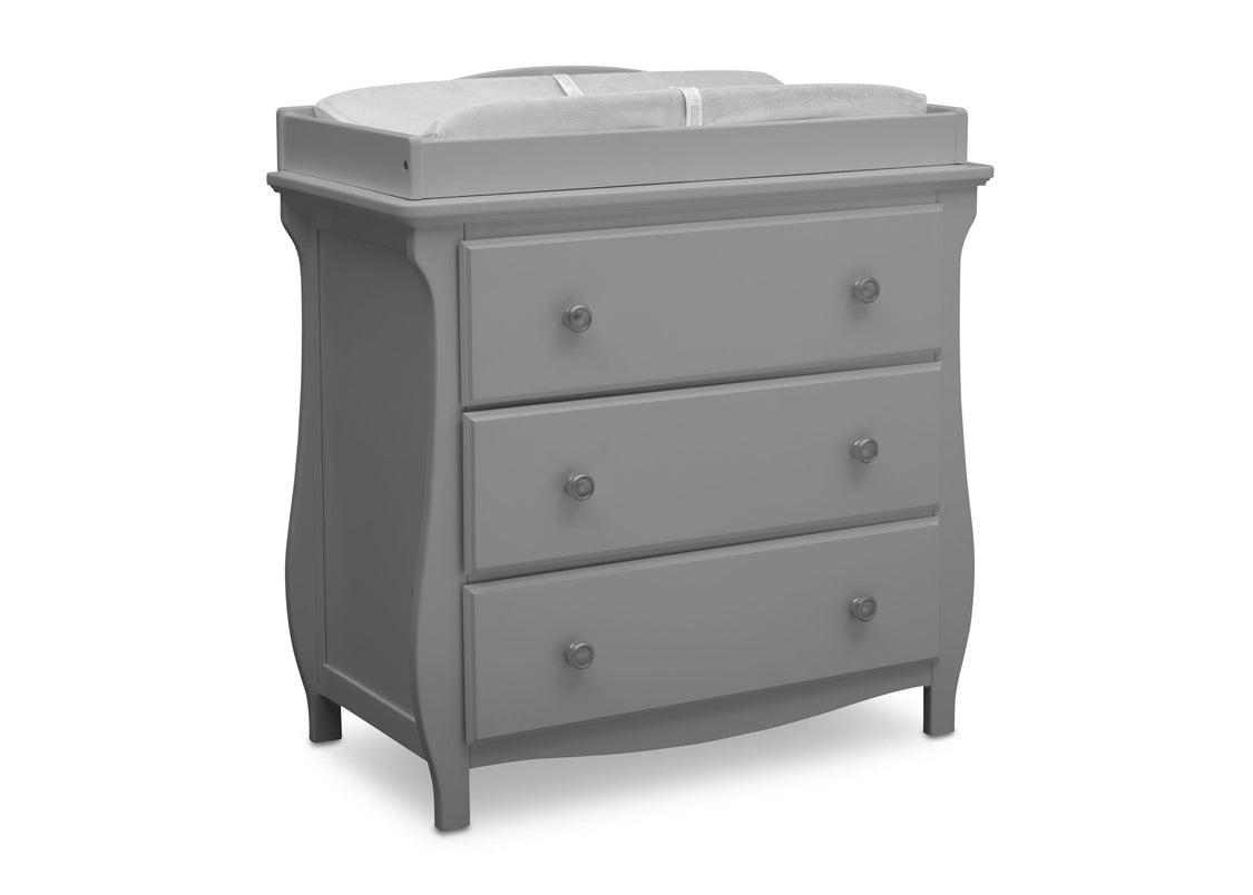 Delta Children Grey (026) Lancaster 3 Drawer Dresser with Changing Top (552030), Sideview, a3a