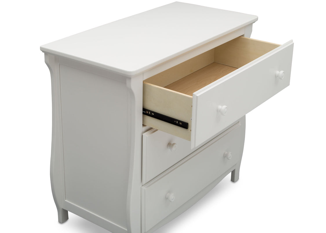 Delta Children Bianca White (130) Lancaster 3 Drawer Dresser with Changing Top (552030), Detail, b4b