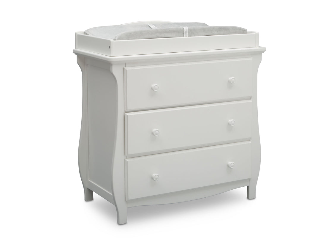 Delta Children Bianca White (130) Lancaster 3 Drawer Dresser with Changing Top (552030), Side View, b3b