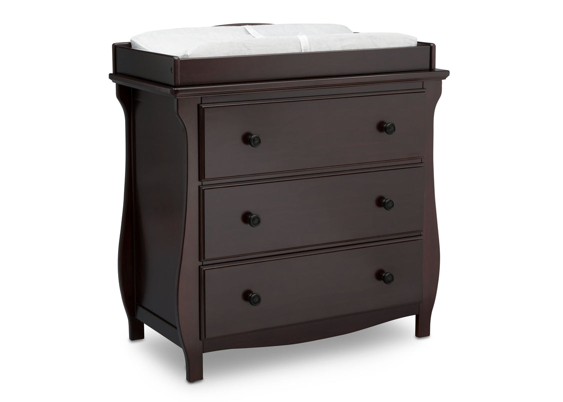 Delta Children Dark Chocolate (207) Lancaster 3 Drawer Dresser with Changing Top (552030), Side View, c3c