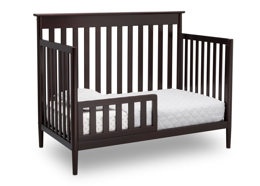 Delta Children Dark Chocolate (207) Greyson Signature 4-in-1 Crib, angled conversion to toddler bed, c5c 18-Greyson Signature 4-in-1 Convertible Crib
