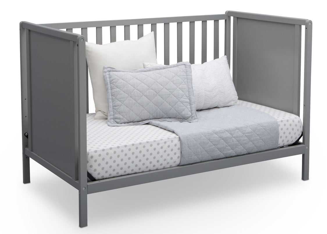 Delta Children Grey (026) Heartland Classic 4-in-1 Convertible Crib, Day Bed Angle, a5a