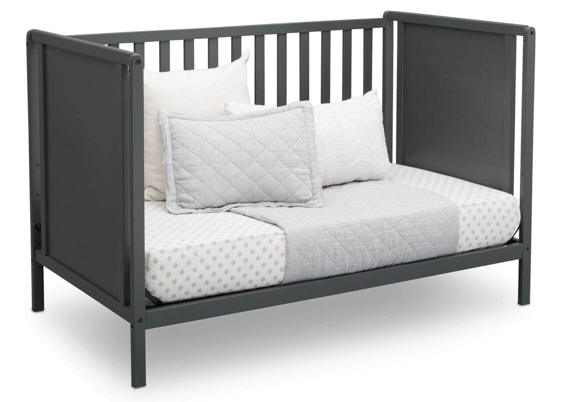 Delta Children Charcoal Grey (029) Heartland Classic 4-in-1 Convertible Crib, Day Bed Angle, b5b
