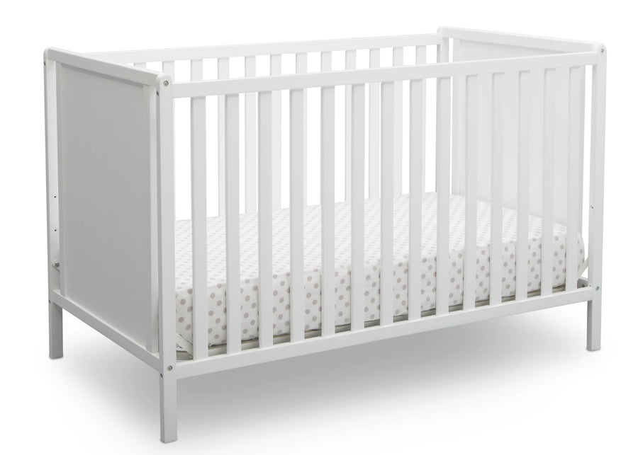 Delta Children Bianca White (130) Heartland Classic 4-in-1 Convertible Crib, Crib Angle, c3c 15-Heartland Classic 4-in-1 Convertible Crib