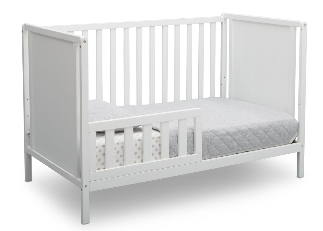 Delta Children Bianca White (130) Heartland Classic 4-in-1 Convertible Crib, Toddler Bed Angle, c4c