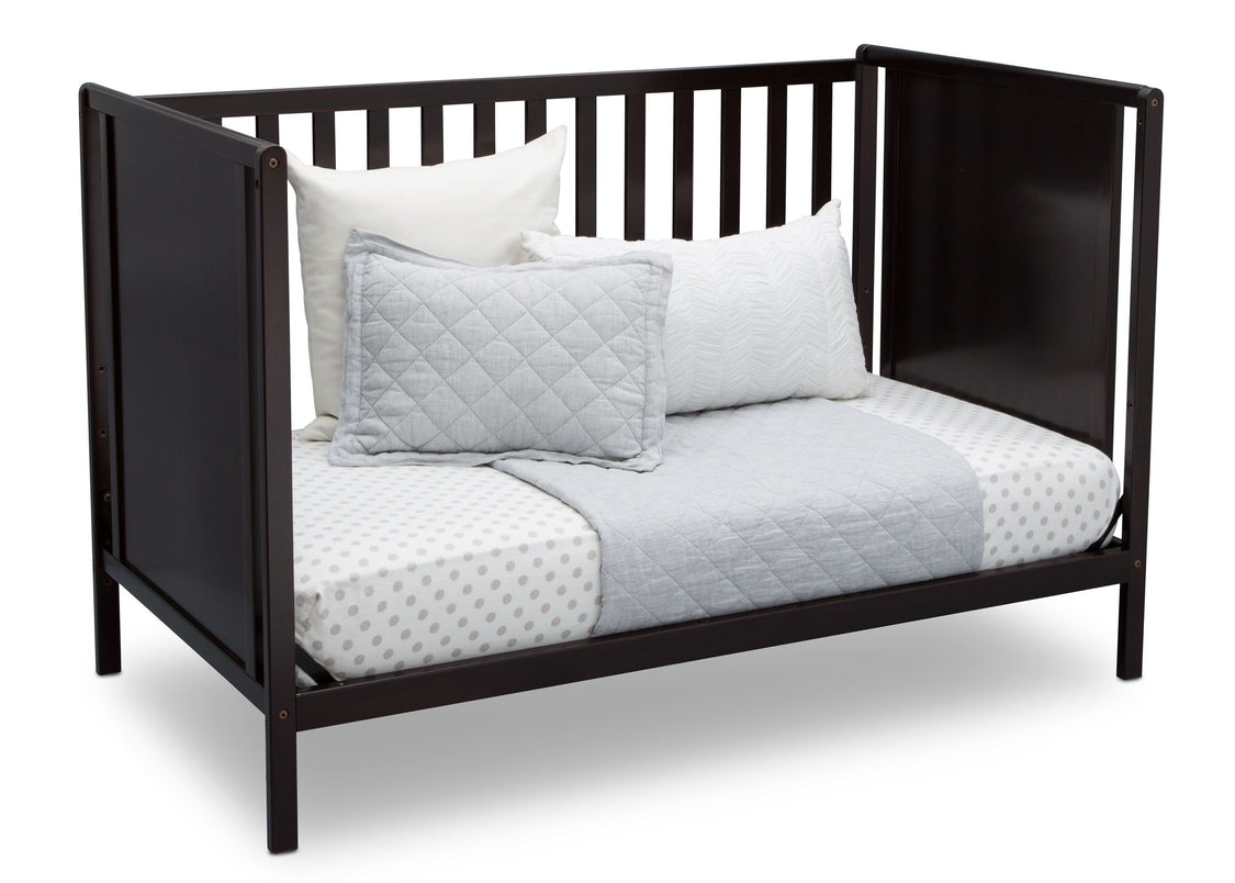 Delta Children Dark Chocolate (207) Heartland Classic 4-in-1 Convertible Crib, Day Bed Angle, d5d