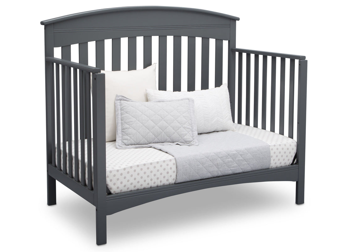 Delta Children Charcoal Grey (029) Bennington Elite Arched 4-in-1 Convertible Crib, Day Bed Angle, a5a