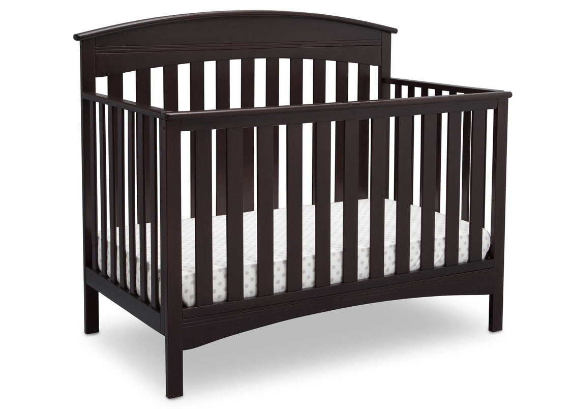 Delta Children Dark Espresso (958) Bennington Elite Arched 4-in-1 Convertible Crib, Crib Angle, c3c