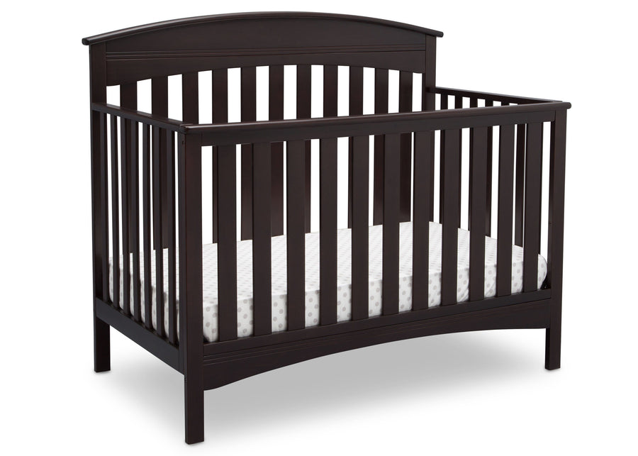 Delta Children Dark Espresso (958) Bennington Elite Arched 4-in-1 Convertible Crib, Crib Angle, c3c 15-Bennington Elite Arched 4-in-1 Convertible Crib